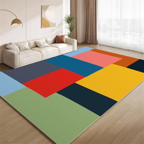 POKXAEU Vintage Bunt Geometrisch Teppich Mehrfarbiges Patchwork Eingangsbereich-Teppich rutschfest Fußmatte weich waschbar Bodenteppich für Wohnzimmer Innenbereich Flur Matten 60x90cm von POKXAEU