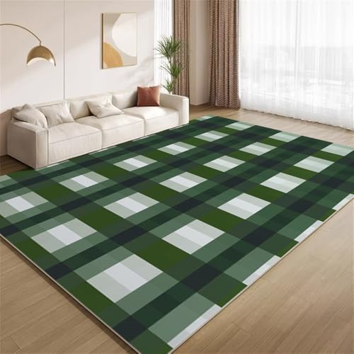 POKXAEU Vintage Grün Karomuster Teppich Ombre-Grün-Streifen Maschinenwaschbare Teppiche für Wohnzimmer weich rutschfest Teppich für Schlafzimmer Kinderzimmer Klassenzimmer Büro 150x210cm von POKXAEU