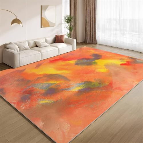 POKXAEU Vintage Grunge Orange Teppich Abstrakte, Farbenfrohe Kunst Innenbereich Teppich weiche Kunstwolle rutschfest waschbar Akzentteppich für Wohnzimmer Haustür Flur Dekoration 90x120cm von POKXAEU