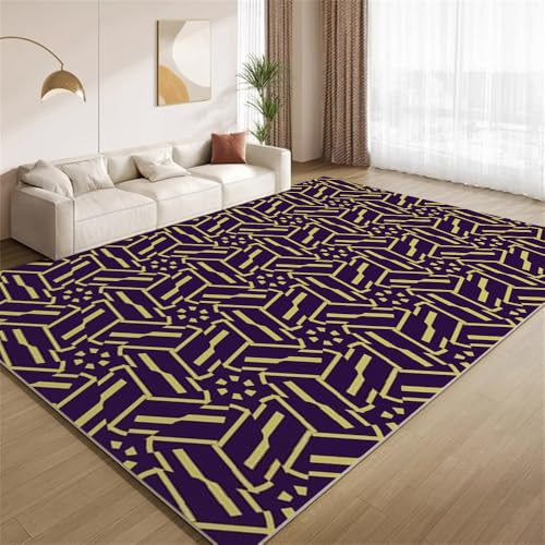 POKXAEU Vintage-Lilagold Teppich Illusion Goldene Geometrie Rutschfester Bodendekor-Teppich weicher Kurzflor-Akzentteppich für Innenräume Wohnzimmer Schlafzimmer Spielzimmer Foyer 150x240cm POKXAEU Vintage-Lilagold Teppich Illusion Goldene Geometrie Rutschfester Bodendekor-Teppich weicher Kurzflor-Akzentteppich für Innenräume Wohnzimmer Schlafzimmer Spielzimmer Foyer 150x240cm von POKXAEU