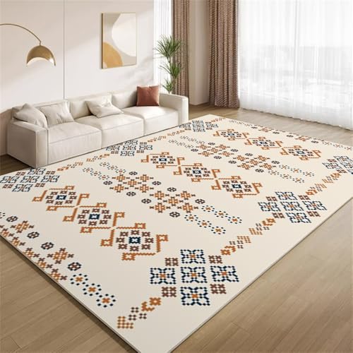 POKXAEU Vintage Oriental Tribe Teppich Retro Blumen Druck Waschbarer Wohnzimmer-Schlafzimmer-Teppich weich rutschfest Kurzflor Matte für Bauernhaus Zuhause Boden Flur 120x150cm von POKXAEU