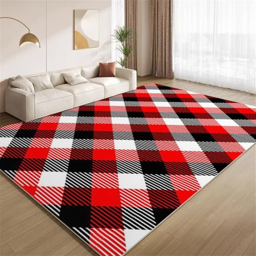 POKXAEU Vintage-Rot-Schottenmuster Teppich Abstrakte Geometrische Streifen Waschbarer Wohnzimmer-Schlafzimmer-Teppich weich rutschfest Kurzflor Matte für Bauernhaus Zuhause Boden Flur 120x150cm POKXAEU Vintage-Rot-Schottenmuster Teppich Abstrakte Geometrische Streifen Waschbarer Wohnzimmer-Schlafzimmer-Teppich weich rutschfest Kurzflor Matte für Bauernhaus Zuhause Boden Flur 120x150cm von POKXAEU
