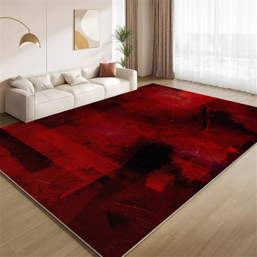 POKXAEU Vintage Rot Schwarz Teppich Abstrakte Kunst In Rot Waschbarer Wohnzimmer-Schlafzimmer-Teppich weich rutschfest Kurzflor Matte für Bauernhaus Zuhause Boden Flur 120x150cm POKXAEU Vintage Rot Schwarz Teppich Abstrakte Kunst In Rot Waschbarer Wohnzimmer-Schlafzimmer-Teppich weich rutschfest Kurzflor Matte für Bauernhaus Zuhause Boden Flur 120x150cm von POKXAEU