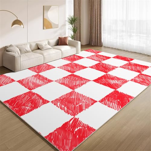 POKXAEU Vintage-Rot-Weiß Teppich Modernes Karomuster Eingangsbereich-Teppich rutschfest Fußmatte weich waschbar Bodenteppich für Wohnzimmer Innenbereich Flur Matten 60x90cm POKXAEU Vintage-Rot-Weiß Teppich Modernes Karomuster Eingangsbereich-Teppich rutschfest Fußmatte weich waschbar Bodenteppich für Wohnzimmer Innenbereich Flur Matten 60x90cm von POKXAEU