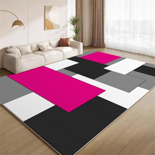 POKXAEU Vintage Schwarz-Rot Teppich Minimalistische Geometrie Eingangsbereich-Teppich rutschfest Fußmatte weich waschbar Bodenteppich für Wohnzimmer Innenbereich Flur Matten 60x90cm von POKXAEU
