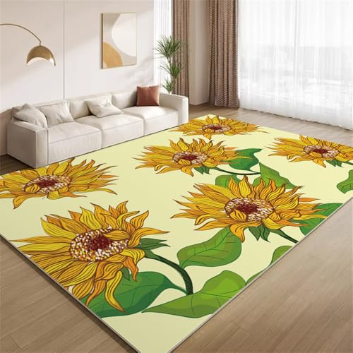 POKXAEU Vintage-Sonnenblume Teppich Moderne Gelbe Blumen Wohnzimmer-Schlafzimmer-Teppich rutschfest Überwurfmatten waschbar Bodendekoration Matte für den Innenbereich Flur 90x150cm POKXAEU Vintage-Sonnenblume Teppich Moderne Gelbe Blumen Wohnzimmer-Schlafzimmer-Teppich rutschfest Überwurfmatten waschbar Bodendekoration Matte für den Innenbereich Flur 90x150cm von POKXAEU