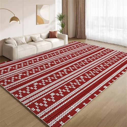 POKXAEU Vintage-Strickdecke Teppich 80Er-90Er-Rot-Weiß Maschinenwaschbare Teppiche für Wohnzimmer weich rutschfest Teppich für Schlafzimmer Kinderzimmer Klassenzimmer Büro 150x210cm von POKXAEU