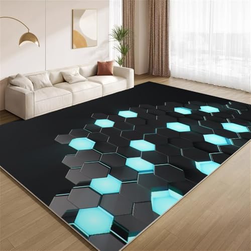 POKXAEU Wabengeometrie Teppich Arcade Hexagon Wohnzimmer-Schlafzimmer-Teppich rutschfest Überwurfmatten waschbar Bodendekoration Matte für den Innenbereich Flur 90x150cm von POKXAEU