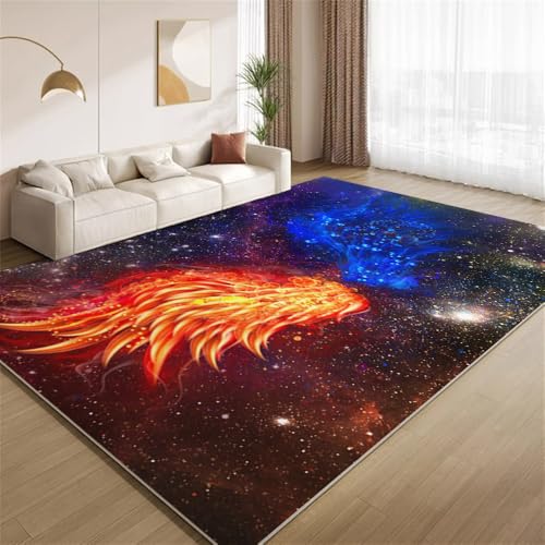 POKXAEU Wasser- Und Feuerflügel Teppich Farbenfrohes Sternenuniversum Eingangsbereich-Teppich rutschfest Fußmatte weich waschbar Bodenteppich für Wohnzimmer Innenbereich Flur Matten 60x90cm von POKXAEU
