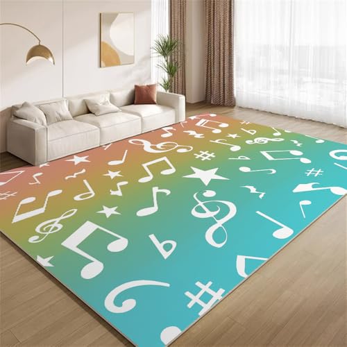 POKXAEU Weiße Musiknoten Teppich Abstrakter Bunter Farbverlauf Eingangsbereich-Teppich rutschfest Fußmatte weich waschbar Bodenteppich für Wohnzimmer Innenbereich Flur Matten 60x90cm von POKXAEU