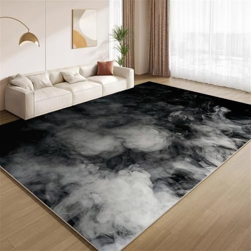 POKXAEU Weißer Rauch Teppich Kreatives Schwarz-Weiß Eingangsbereich-Teppich rutschfest Fußmatte weich waschbar Bodenteppich für Wohnzimmer Innenbereich Flur Matten 60x90cm von POKXAEU