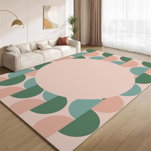 Retro Pink Grün Teppich Halbrunder Geometrischer Print Waschbarer Wohnzimmer-Schlafzimmer-Teppich weich rutschfest Kurzflor Matte für Bauernhaus Zuhause Boden Flur 120x150cm Retro Pink Grün Teppich Halbrunder Geometrischer Print Waschbarer Wohnzimmer-Schlafzimmer-Teppich weich rutschfest Kurzflor Matte für Bauernhaus Zuhause Boden Flur 120x150cm von POKXAEU