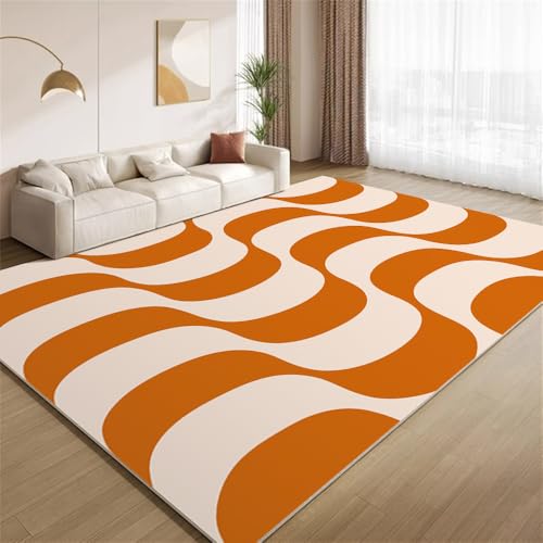 Retro-Wellenmuster Der 80Er Und 90Er Teppich Orangefarbene Illusionsstreifen Waschbarer Wohnzimmer-Schlafzimmer-Teppich weich rutschfest Kurzflor Matte für Bauernhaus Zuhause Boden Flur 120x150cm Retro-Wellenmuster Der 80Er Und 90Er Teppich Orangefarbene Illusionsstreifen Waschbarer Wohnzimmer-Schlafzimmer-Teppich weich rutschfest Kurzflor Matte für Bauernhaus Zuhause Boden Flur 120x150cm von POKXAEU