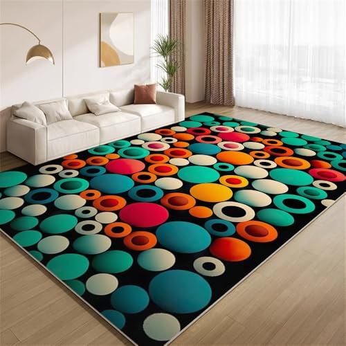 Vintage-Kreise In Farbenfrohen Farben Teppich Abstraktes Multicolor-Schwarz Rutschfester Bodendekor-Teppich weicher Kurzflor-Akzentteppich für Innenräume Wohnzimmer Schlafzimmer Spielzimmer 150x240cm Vintage-Kreise In Farbenfrohen Farben Teppich Abstraktes Multicolor-Schwarz Rutschfester Bodendekor-Teppich weicher Kurzflor-Akzentteppich für Innenräume Wohnzimmer Schlafzimmer Spielzimmer 150x240cm von POKXAEU