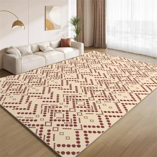 Vintage Modern Braun Teppich Streifen Im Polka-Dot-Stil Eingangsbereich-Teppich rutschfest Fußmatte weich waschbar Bodenteppich für Wohnzimmer Innenbereich Flur Matten 60x90cm von POKXAEU