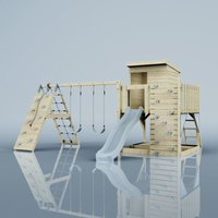 OutdoorToys Spielturm Frida aus Holz in Blau mit Kinderschaukel von POLARPLAY