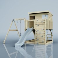 Polarplay - OutdoorToys Spielturm Tjorven aus Holz in Blau mit Kinderschaukel von POLARPLAY