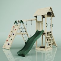 Polar play Outdoor Spielturm mit Wellenrutsche, Klettergerüst mit Kinderschaukel Kletterwand Kletternetz, Ausführung: Babyschaukel - Grün von POLARPLAY