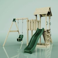 Rebo Spielturm mit Wellenrutsche und Kinder-Schaukel Outdoor Klettergerüst Garten mit Plattform Kletterseil und Kletterleiter, Ausführung: von POLARPLAY