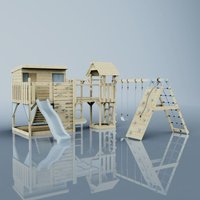 Polarplay - OutdoorToys Spielturm Malin aus Holz in Blau mit Kinderschaukel von POLARPLAY
