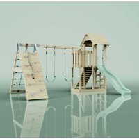OutdoorToys Spielturm Roskilde aus Holz in Grün mit Kinderschaukel von POLARPLAY