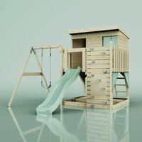 Polarplay - OutdoorToys Spielturm Tjorven aus Holz in Grün mit Kinderschaukel von POLARPLAY