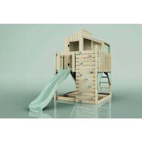 Polarplay - Rebo Spielturm aus Holz mit Wellenrutsche Outdoor Klettergerüst mit Plattform, Spielhaus, Kletterwand, Sandkasten und Kleterseil von POLARPLAY