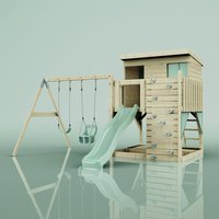 OutdoorToys Spielturm Nils aus Holz in Grün mit Babyschaukel von POLARPLAY