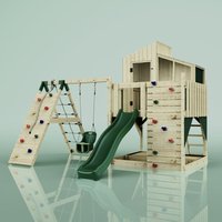 Polar play Outdoor Spielturm mit Wellenrutsche, Spielhaus aus Holz mit Kinderschaukel Kletterwand Kletternetz, Ausführung: Babyschaukel - Grün von POLARPLAY