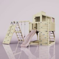 Polarplay - Rebo Outdoor Spielturm mit Wellenrutsche Spielhaus aus Holz mit Kinderschaukel, Kletterwand, Kletternetz, Ausführung: Kinderschaukel, von POLARPLAY