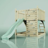 Rebo Spielturm aus Holz mit Kletterwand Outdoor Klettergerüst mit Plattform, Wellenrutsche und Sandkasten- Mintgrün - Grün von POLARPLAY