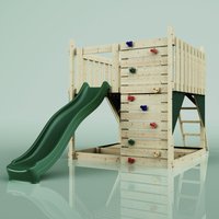 Rebo Spielturm aus Holz mit Kletterwand Outdoor Klettergerüst mit Plattform, Wellenrutsche und Sandkasten- Smaragdgrün - Grün von POLARPLAY