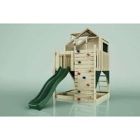Rebo Spielturm aus Holz mit Wellenrutsche Outdoor Klettergerüst mit Plattform, Spielhaus, Kletterwand, Sandkasten und Kleterseil- Smaragdgrün - Grün von POLARPLAY