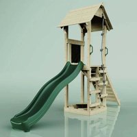 Rebo Spielturm aus Holz mit Wellenrutsche Outdoor Klettergerüst mit Plattform und Kleterseil- Smaragdgrün - Grün von POLARPLAY