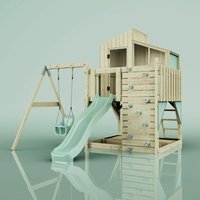 Rebo Spielturm mit Spielhaus inkl. Wellenrutsche Outdoor Klettergerüst Garten Kletterwand und Kletterleiter, Ausführung: Babyschaukel, Farbe: von POLARPLAY