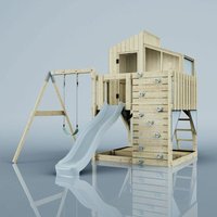 Rebo Spielturm mit Spielhaus inkl. Wellenrutsche Outdoor Klettergerüst Garten Kletterwand und Kletterleiter, Ausführung: Kinderschaukel, Farbe: von POLARPLAY