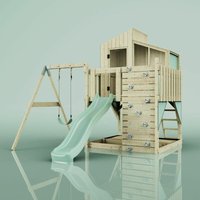 Rebo Spielturm mit Spielhaus inkl. Wellenrutsche Outdoor Klettergerüst Garten Kletterwand und Kletterleiter, Ausführung: Kinderschaukel, Farbe: von POLARPLAY