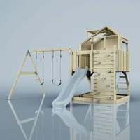 Rebo Spielturm mit Spielhaus inkl. Wellenrutsche und 2x Kinder-Schaukel Outdoor Klettergerüst Garten, Ausführung: Kinderschaukel, Farbe: Eisblau von POLARPLAY