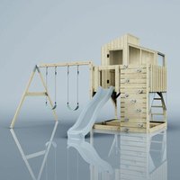 Rebo Spielturm mit Spielhaus mit Wellenrutsche Outdoor Klettergerüst Garten Kletterwand und Kletterleiter, Ausführung: Kinderschaukel, Farbe: Eisblau von POLARPLAY