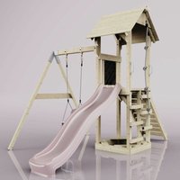 Rebo Spielturm mit Wellenrutsche und Kinder-Schaukel Outdoor Klettergerüst Garten Kletterseil und Kletterleiter, Ausführung: Babyschaukel, Farbe: von POLARPLAY