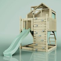 Polarplay - Rebo Spielturm aus Holz mit Wellenrutsche Outdoor Klettergerüst mit Plattform, Spielhaus, Kletterwand, Sandkasten und Kleterseil von POLARPLAY