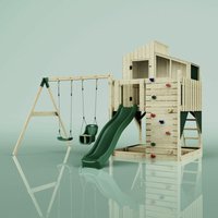 Rebo Spielturm mit Spielhaus mit Wellenrutsche Outdoor Klettergerüst Garten Kletterwand und Kletterleiter, Ausführung: Babyschaukel, Farbe: von POLARPLAY