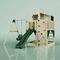 Rebo Spielturm mit Spielhaus inkl. Wellenrutsche Outdoor Klettergerüst Garten Kletterwand und Kletterleiter, Ausführung: Babyschaukel, Farbe: von POLARPLAY