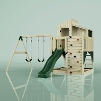 Rebo Spielturm mit Spielhaus mit Wellenrutsche Outdoor Klettergerüst Garten Kletterwand und Kletterleiter, Ausführung: Kinderschaukel, Farbe: von POLARPLAY