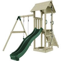 Rebo Spielturm mit Wellenrutsche und Kinder-Schaukel Outdoor Klettergerüst Garten Kletterseil und Kletterleiter, Ausführung: Kinderschaukel, Farbe: von POLARPLAY