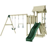 Rebo Spielturm mit Wellenrutsche und 2x Kinder-Schaukel Outdoor Klettergerüst Garten mit Plattform Kletterseil und Kletterleiter, Ausführung: von POLARPLAY