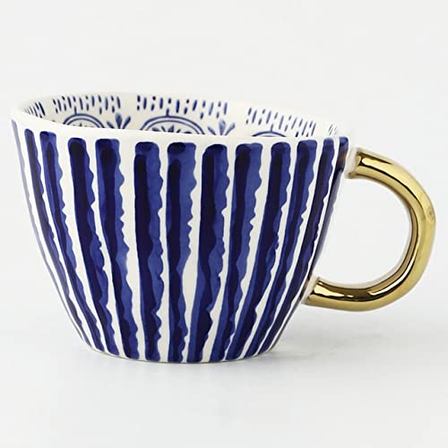 POLAY Unregelmäßige geometrische Keramiktassen mit goldenem Griff, handgefertigte Kaffeetassen, geformt, Tee, Milch, Becher, Tasse, einzigartige Geschenke, Heimdekoration von POLAY