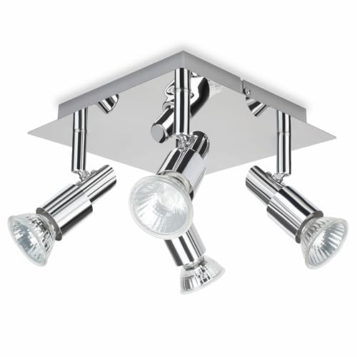 POLESTI GU10 LED Deckenleuchte, 4 Flammig Silberne Chrom-Schwenkstrahler, Drehbare Decken- und Wandstrahler für Küche, Schlafzimmer, Wohnzimmer (Leuchtmittel Nicht Enthalten) von POLESTI