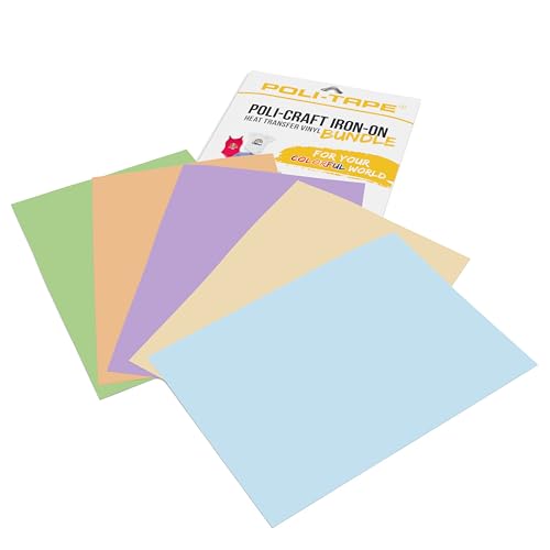 POLI-CRAFT IRON-ON BUNDLE PASTEL – 5 x POLI-FLEX® TURBO®, Turboschnelle Transferfolie für Textilien, Pastell (Beige, Violett, Light Apricot, Salbeigrün, Eisblau), 5 x A4 (21 cm x 29,7 cm) von POLI-TAPE