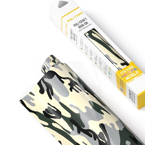POLI-FLEX® DESIGN Transferfolie für Textilien – Designfolie in Camouflage Optik zum Aufbügeln, Plotterfolie für DIY Shirts, Camouflage, 30,5 cm x 61 cm von POLI-TAPE